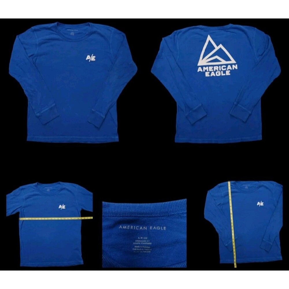 American Eagle Logo Long Sleeve Blue Pullover Shirt Adult Small Sweatshirt